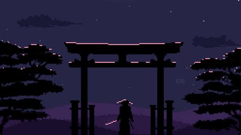 Samurai Wallpaper 4K, Pixel art, Torii gate