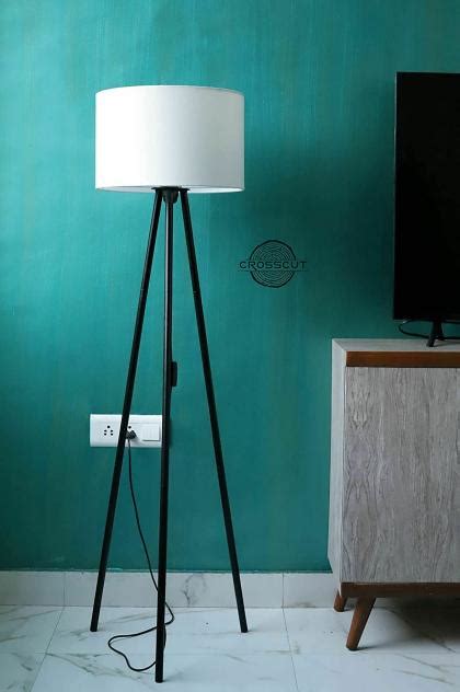 Crosscut Furniture Round White and Black LED Modern Minimalistic Tripod Floor Lamp - JioMart