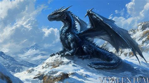 Majestic Black Dragon on Snowy Mountaintop - Immersive Fantasy Art ...