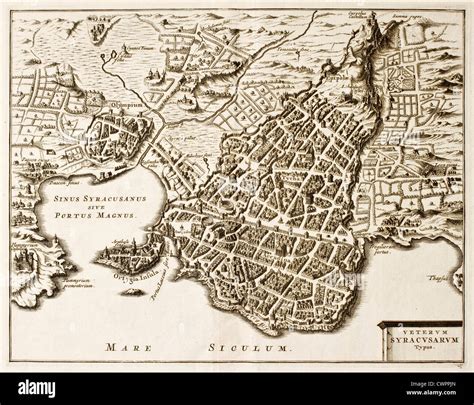 Antique map of Syracuse, Sicily Stock Photo - Alamy