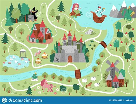 Fairytale Kingdom Map. Medieval Village Background Stock Vector ...