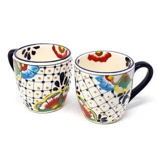 Handmade Floral Mugs Set of 2 (Mexico) Talavera Pottery, Mexican Pottery, Floral Care ...