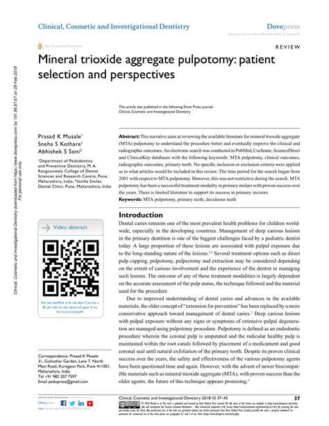 (PDF) Mineral trioxide aggregate pulpotomy: Patient selection and perspectives