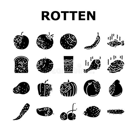 Rotten Food Fruit Waste Garbage Icons Set Vector Stock Vector ...