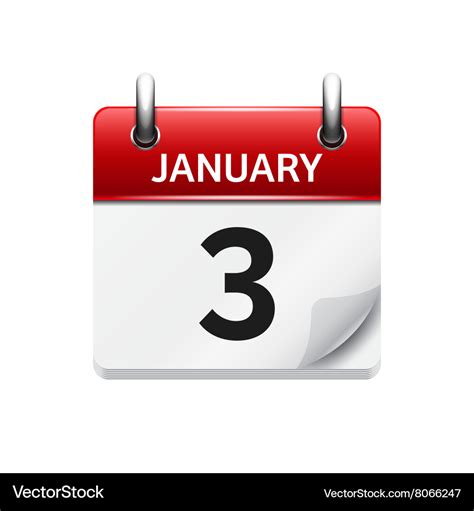 January 3 flat daily calendar icon Date Royalty Free Vector