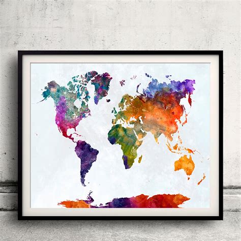 World Map in Watercolor 26 Fine Art Print Glicee Poster Decor Home Gift ...