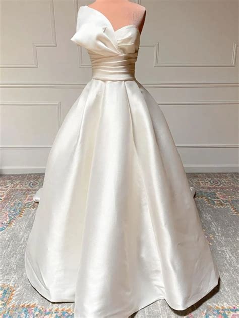 White Satin Long Prom Dresses, White Wedding Dresses, long Satin White ...