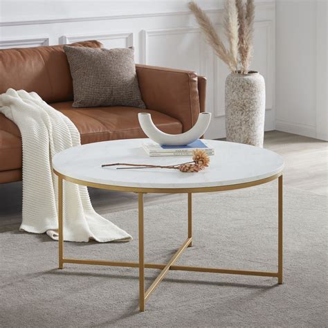 BELLEZE Yanet Modern Round Coffee Table Accent Table Home Decor, Marble ...