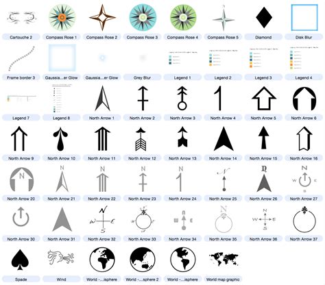 North Arrows & Compass Rose Editable Symbols for Map Design | Mapdiva