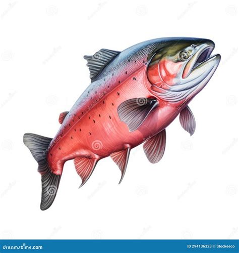 Hyper-realistic Drawing of Red Salmon on White Background Stock ...