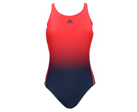 Adidas Women's 3-Stripe One-Piece Swimsuit - Shock Red/Mineral Blue ...