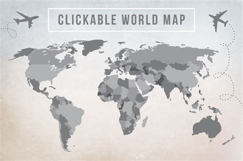 Clickable Vector World Map By Lucion Creative | TheHungryJPEG