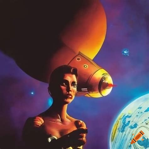 Retro science fiction novel cover art on Craiyon