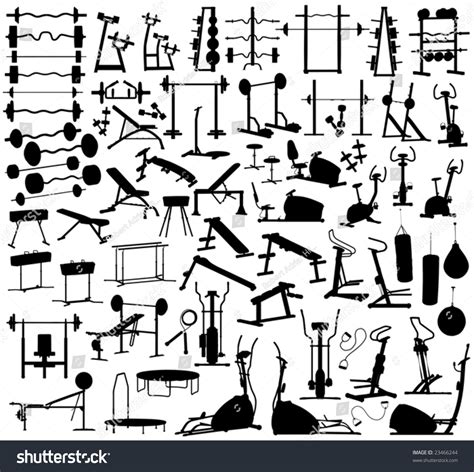 Collection Of Editable Vector Silhouettes Of Gym Equipment - 23466244 : Shutterstock