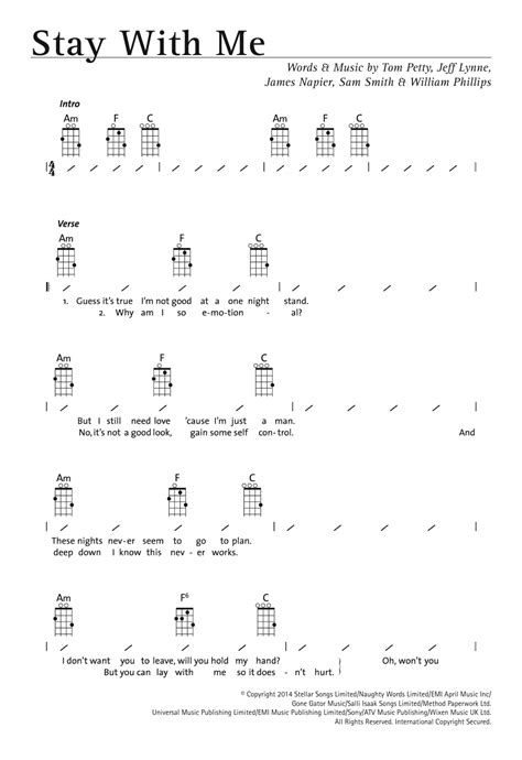 Stay With Me by Sam Smith Sheet Music for Ukulele Chords/Lyrics at Sheet Music Direct