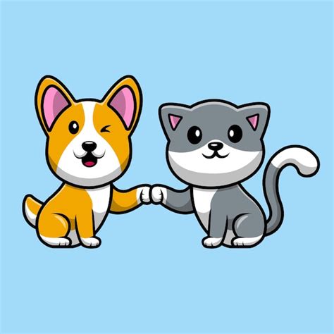 Premium Vector | Cute Cat and Corgi Dog Cartoon Vector Icon Illustration