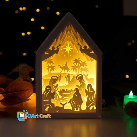 Nativity Scene Christmas Tree Shadow Box Paper Cut Lamp - Etsy