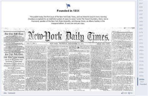 New York Times Facebook Timeline harks back to 1851 - CNET