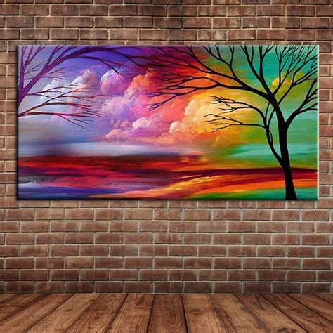 Modern Abstract Art Trees Oil Painting on Canvas Hand Painted Cloud Wall Mural Picture ...