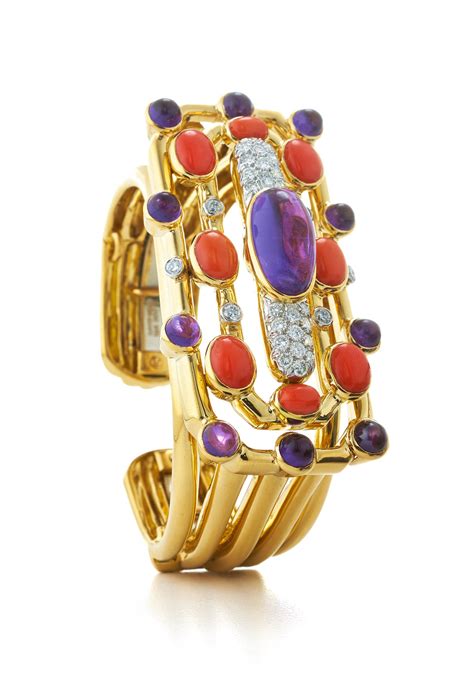 DAVID WEBB | GOLD, CORAL, AMETHYST AND DIAMOND CUFF-BRACELET | Jewels ...