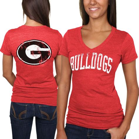 Georgia Bulldogs Women's Slab Serif Tri-Blend V-Neck T-Shirt - Red