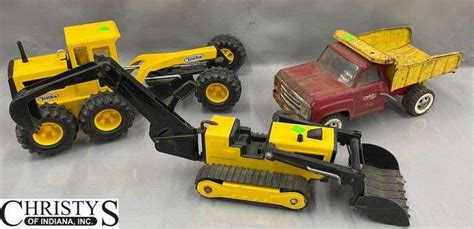 1 Metal Tonka Toy Dump Truck, 2 Tonka Farming Equipment Toys - Christys