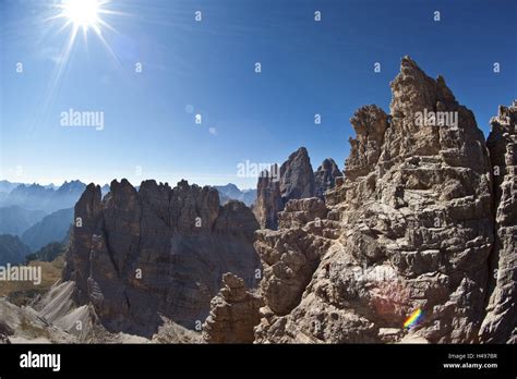 Italy, Sextener to dolomites, Paternkofel, climbing steep path, climber ...