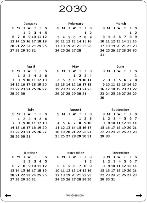 2030 Calendar