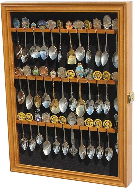 36 Souvenir Spoon Display Case Rack Cabinet Holder Shadow Box, REAL Glass Door, Oak Finish (SP01 ...