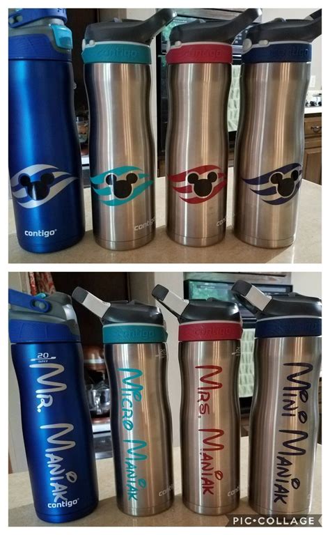 Personalized Contiga Stainless Steel Water Bottles ready for a family Disney Cruise - 651 vinyl ...