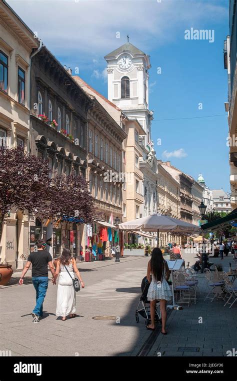 Street Scene and Architecture in Vaci Utca District 5, Budapest, Hungary Tourism Strip with ...