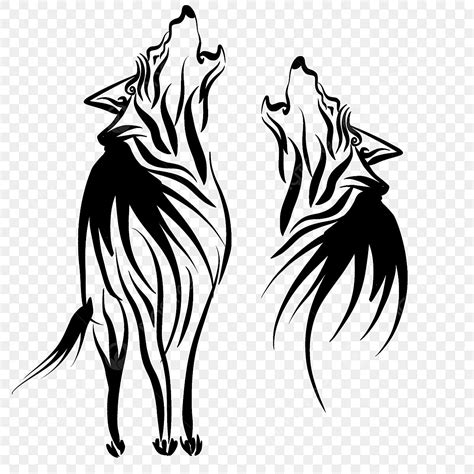 Two Black Wolves Art Deco Wolf Tattoo Illustration, Wolves Drawing ...