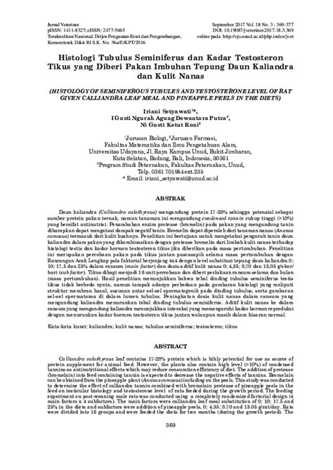 (PDF) Histologi Tubulus Seminiferus dan Kadar Testosteron Tikus yang Diberi Pakan Imbuhan Tepung ...