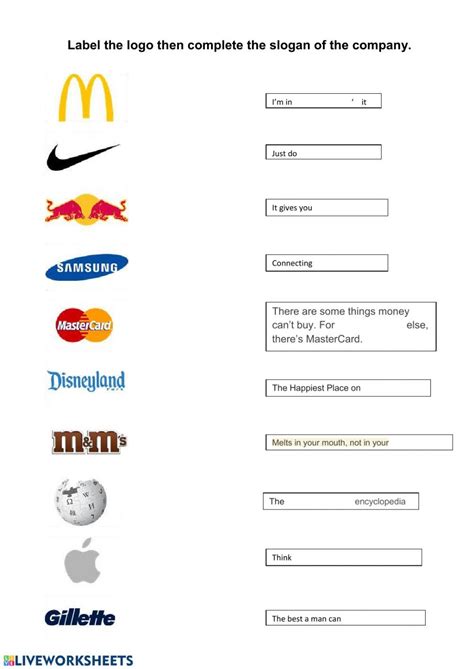 Advertising Slogans Worksheet Activity F10