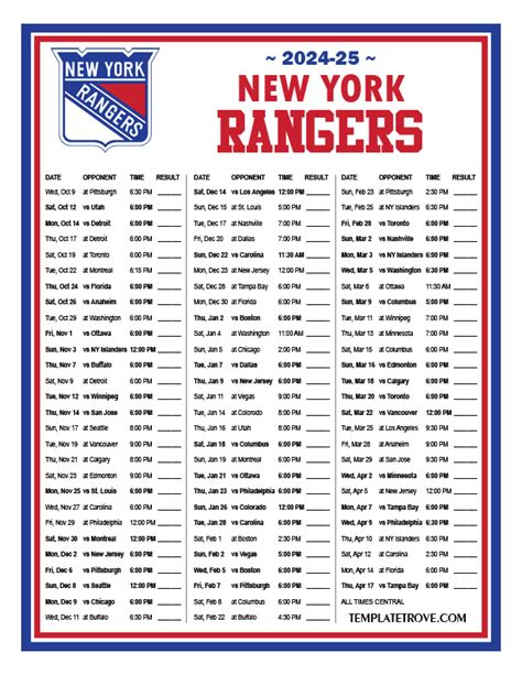 New York Rangers 2025 2025 Schedule Printable Coloring - Carly Crissie