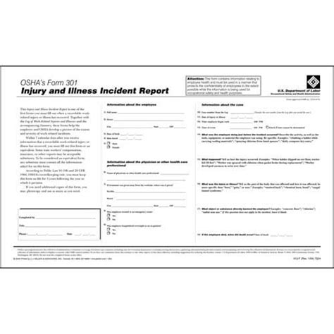 Form 301 Injury and Illness Incident Report – Injury and Illness Incident Report (Part # 7224 ...