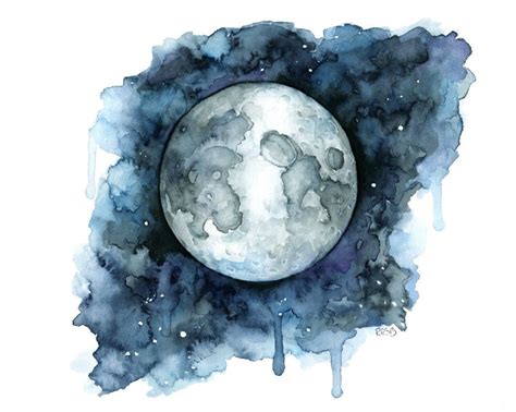 Aquarell Malerei, Mond Malerei, Mond Druck, Mondphase, Vollmond ...