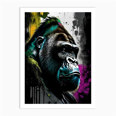 Gorilla With Graffiti Background Gorillas Graffiti Style 2 Art Print by ...