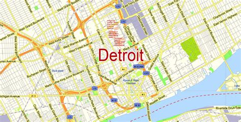 PDF Map Detroit Vector City Plan Editable Street Map in Layers