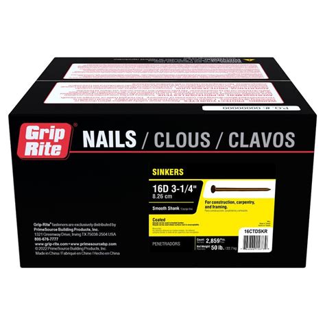 Grip-Rite #9 x 3-1/4 in. 16-penny Vinyl Coated Smooth Shank Sinker Nails Nails 50 lb. Box ...