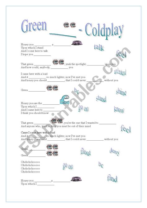 Green eyes - Coldplay - ESL worksheet by matgus