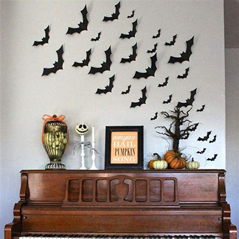 50Pcs Halloween Bat Wall Decals Stickers 3D Black Bats Wall Stickers ...