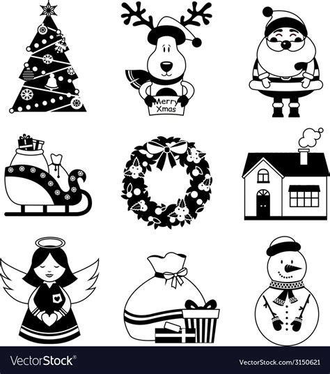 Christmas icons black and white Royalty Free Vector Image