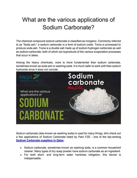 What are the various applications of Sodium Carbonate? by Palvi Fze - Issuu