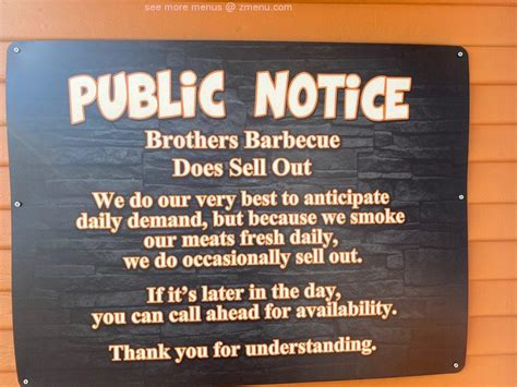 Menu at Brothers Barbecue, Reno