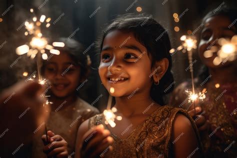 Premium Photo | Children dressed in traditional attire playing with sparklers and enjoying the ...