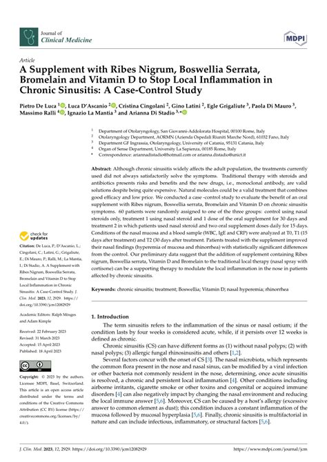 (PDF) A Supplement with Ribes Nigrum, Boswellia Serrata, Bromelain and Vitamin D to Stop Local ...