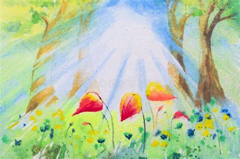 Watercolor Painting of Forest, Illustration Stock Photo - Image of atmosphere, background: 231224148