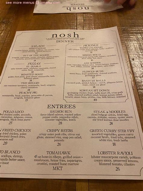 Menu at Nosh restaurant, Rochester