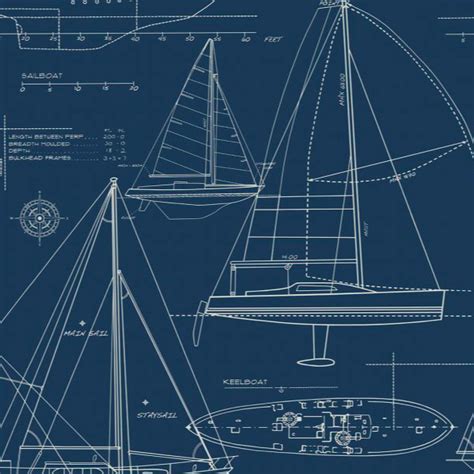 Yacht Blueprint Wallpaper – Chelsea Lane & Company